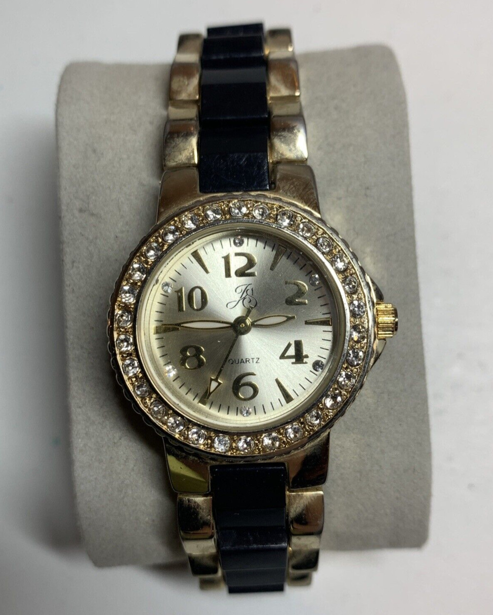 JS Watch Gold tone Black Bracelet Crystals Watch Women's